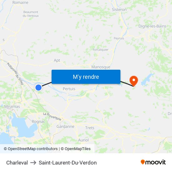 Charleval to Saint-Laurent-Du-Verdon map