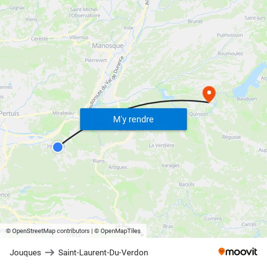 Jouques to Saint-Laurent-Du-Verdon map