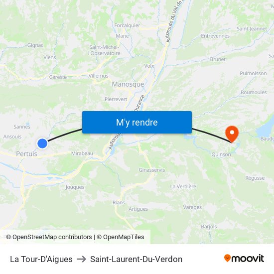 La Tour-D'Aigues to Saint-Laurent-Du-Verdon map