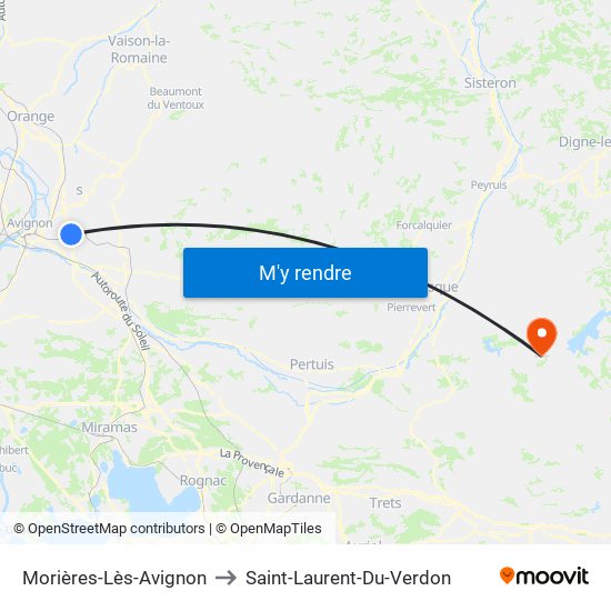 Morières-Lès-Avignon to Saint-Laurent-Du-Verdon map