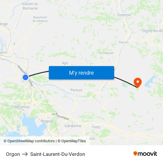 Orgon to Saint-Laurent-Du-Verdon map