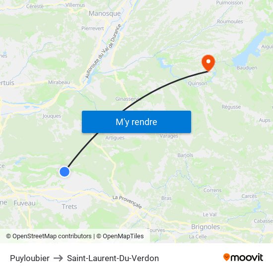 Puyloubier to Saint-Laurent-Du-Verdon map