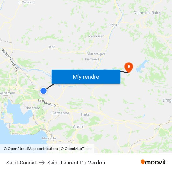 Saint-Cannat to Saint-Laurent-Du-Verdon map