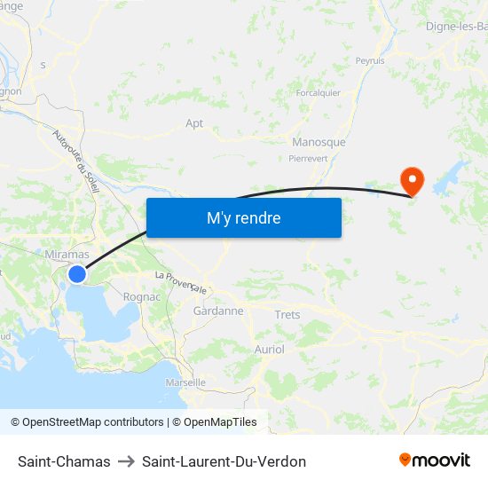 Saint-Chamas to Saint-Laurent-Du-Verdon map