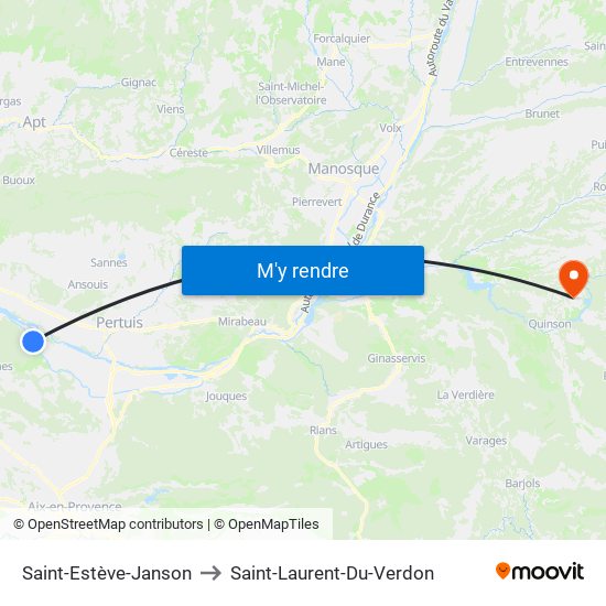 Saint-Estève-Janson to Saint-Laurent-Du-Verdon map