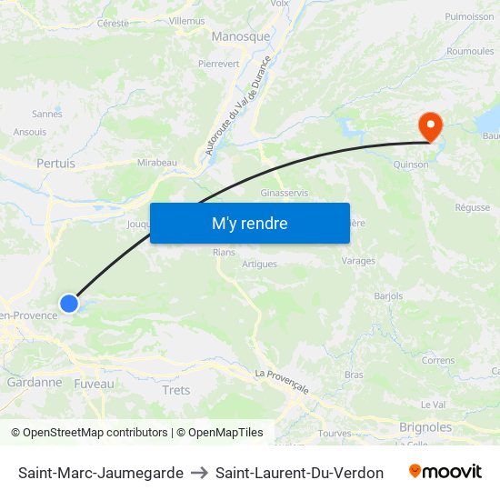 Saint-Marc-Jaumegarde to Saint-Laurent-Du-Verdon map