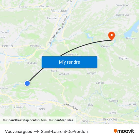 Vauvenargues to Saint-Laurent-Du-Verdon map