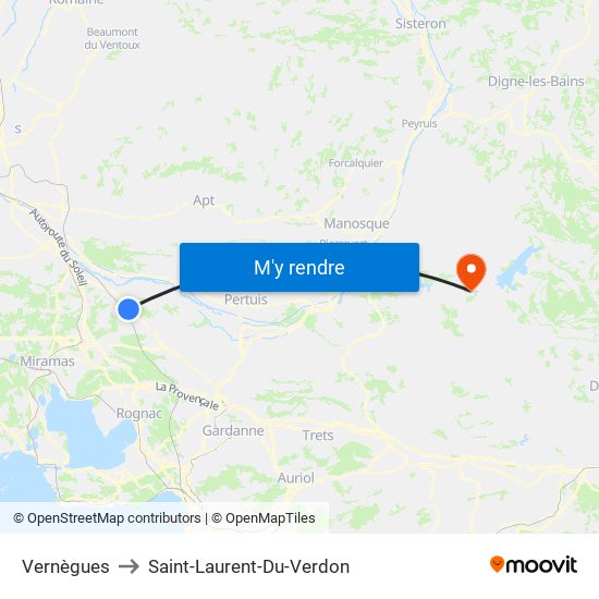 Vernègues to Saint-Laurent-Du-Verdon map
