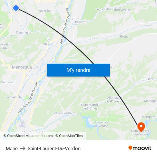 Mane to Saint-Laurent-Du-Verdon map