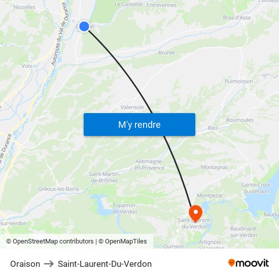 Oraison to Saint-Laurent-Du-Verdon map