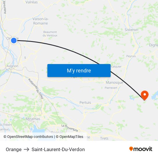 Orange to Saint-Laurent-Du-Verdon map