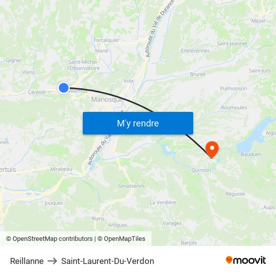 Reillanne to Saint-Laurent-Du-Verdon map