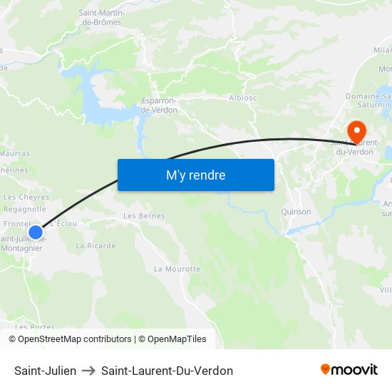 Saint-Julien to Saint-Laurent-Du-Verdon map