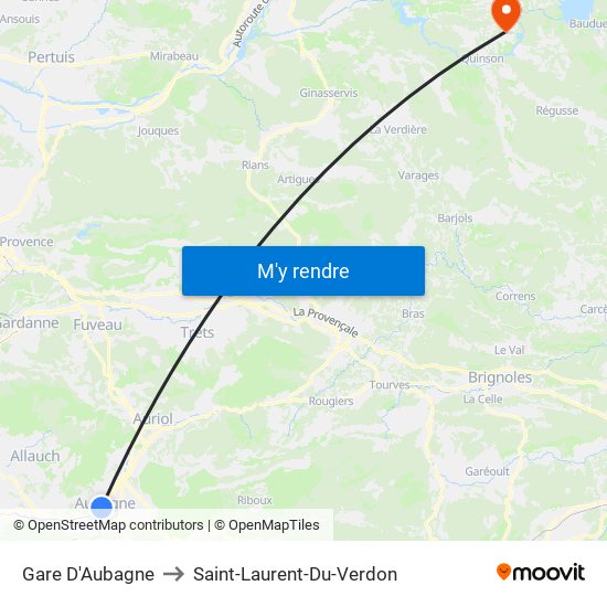 Gare D'Aubagne to Saint-Laurent-Du-Verdon map