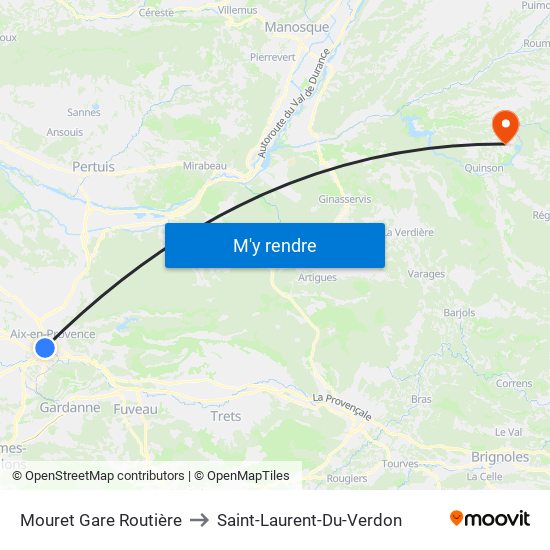 Mouret Gare Routière to Saint-Laurent-Du-Verdon map