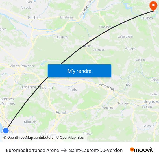 Euroméditerranée Arenc to Saint-Laurent-Du-Verdon map