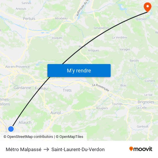 Métro Malpassé to Saint-Laurent-Du-Verdon map