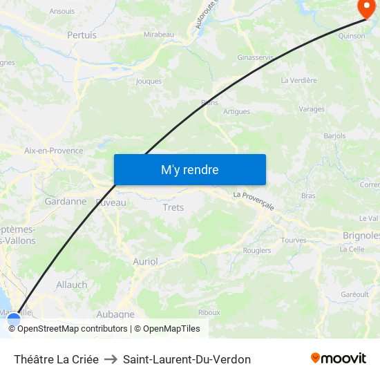 Théâtre La Criée to Saint-Laurent-Du-Verdon map