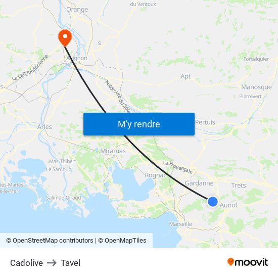 Cadolive to Tavel map