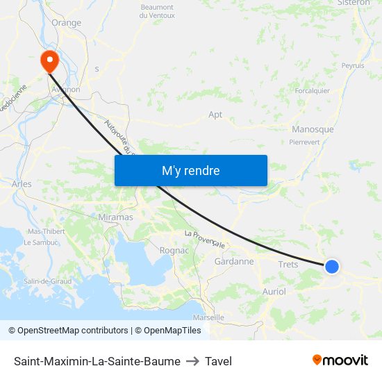 Saint-Maximin-La-Sainte-Baume to Tavel map