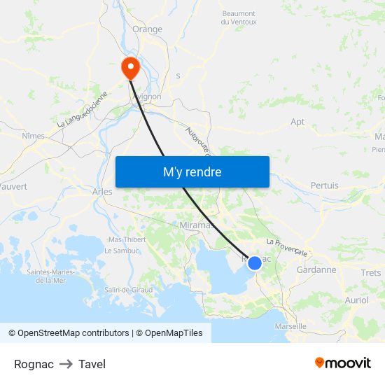 Rognac to Tavel map