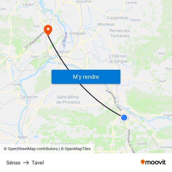 Sénas to Tavel map