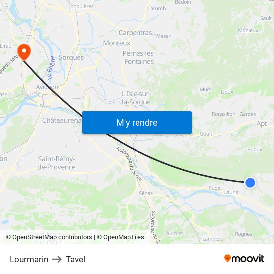Lourmarin to Tavel map