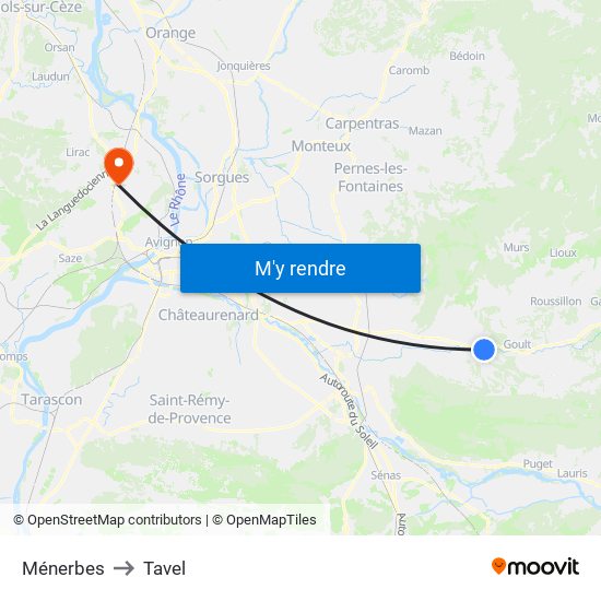 Ménerbes to Tavel map