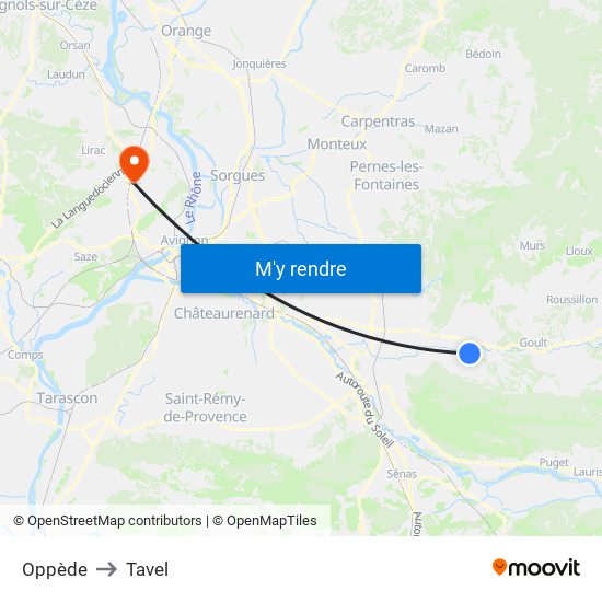 Oppède to Tavel map