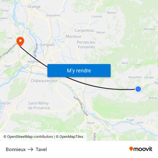 Bonnieux to Tavel map
