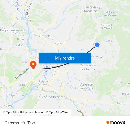 Caromb to Tavel map