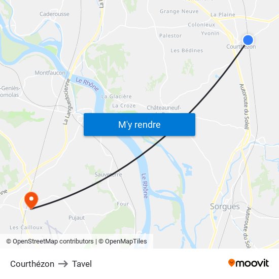 Courthézon to Tavel map