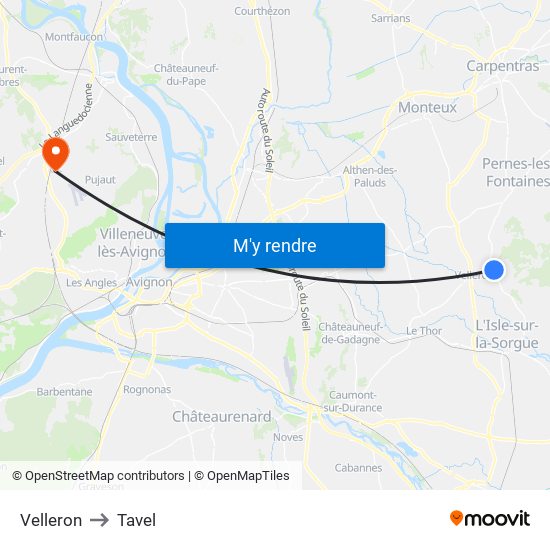 Velleron to Tavel map