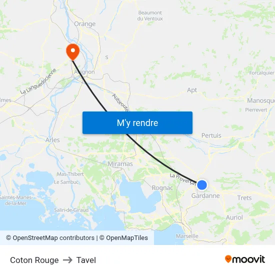 Coton Rouge to Tavel map