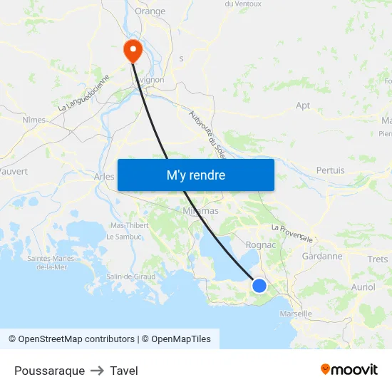 Poussaraque to Tavel map