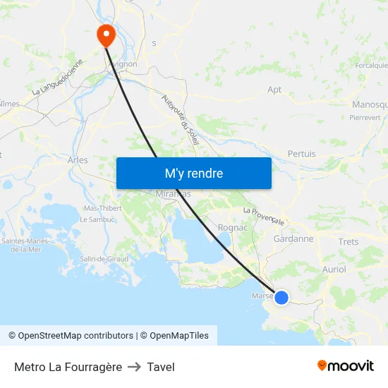 Metro La Fourragère to Tavel map