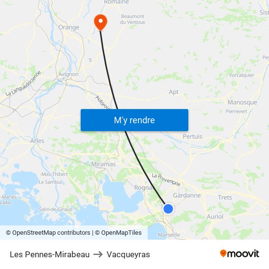 Les Pennes-Mirabeau to Vacqueyras map