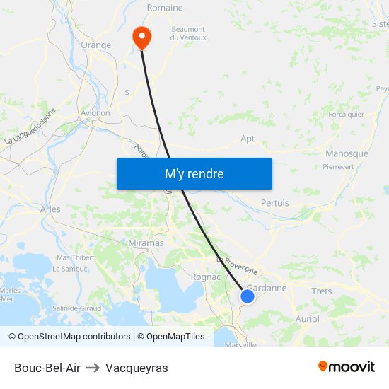 Bouc-Bel-Air to Vacqueyras map