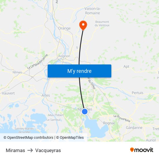 Miramas to Vacqueyras map