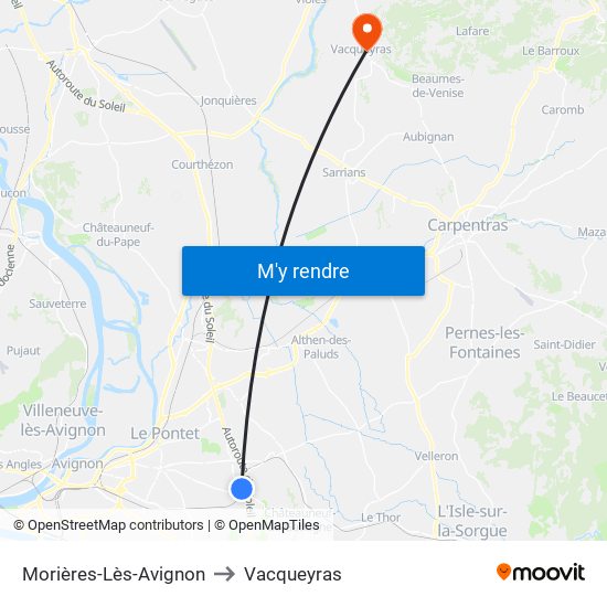 Morières-Lès-Avignon to Vacqueyras map