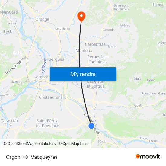 Orgon to Vacqueyras map