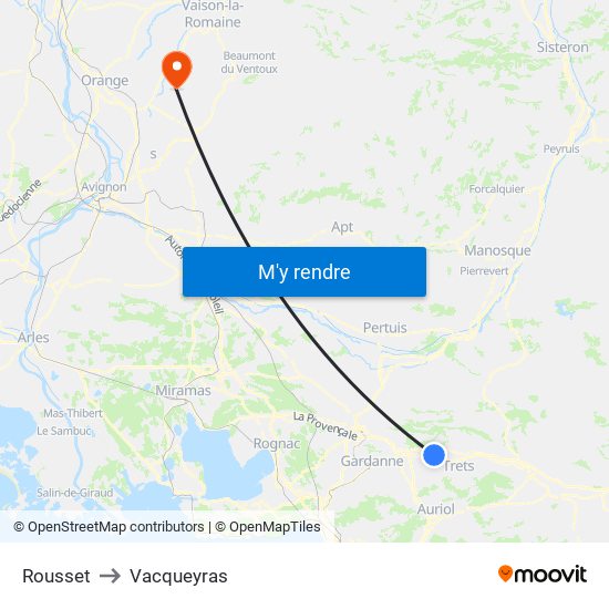Rousset to Vacqueyras map