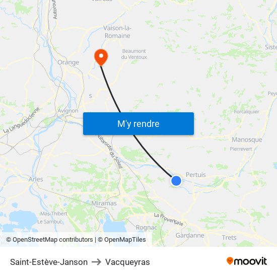 Saint-Estève-Janson to Vacqueyras map