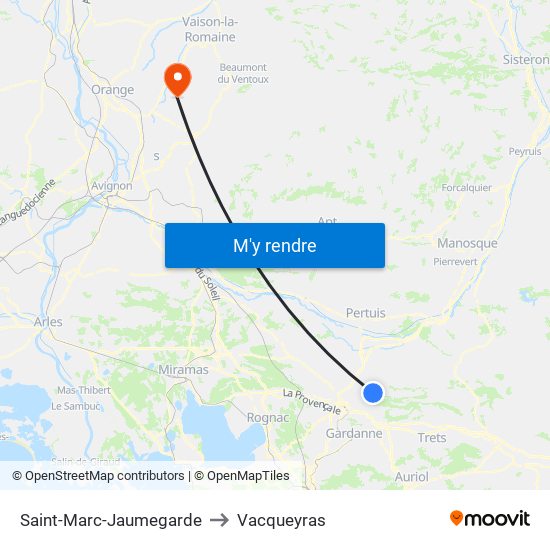 Saint-Marc-Jaumegarde to Vacqueyras map