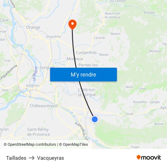 Taillades to Vacqueyras map