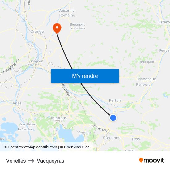 Venelles to Vacqueyras map
