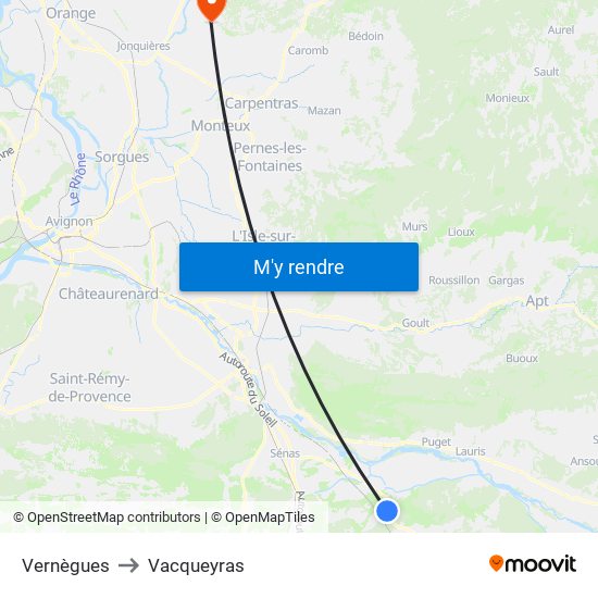 Vernègues to Vacqueyras map