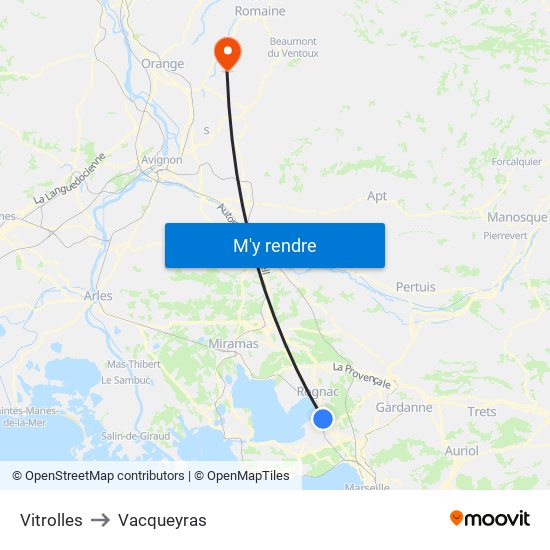 Vitrolles to Vacqueyras map