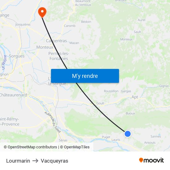 Lourmarin to Vacqueyras map