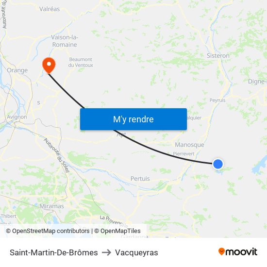 Saint-Martin-De-Brômes to Vacqueyras map